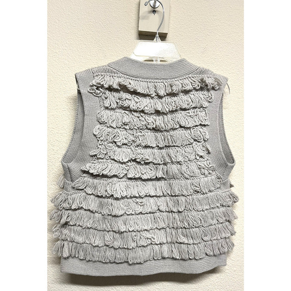Anthropologie Sleeping On Snow Wool Blend Loop Fringe Vest Cardigan Size M Gray - Picture 4 of 9